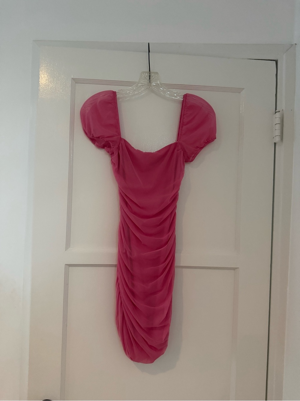 Princess Polly Hot Pink Ruched Mini Dress with Puff Sleeves
